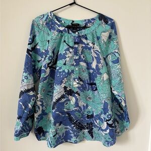 Talbots Blue and Turquoise Floral Blouse L